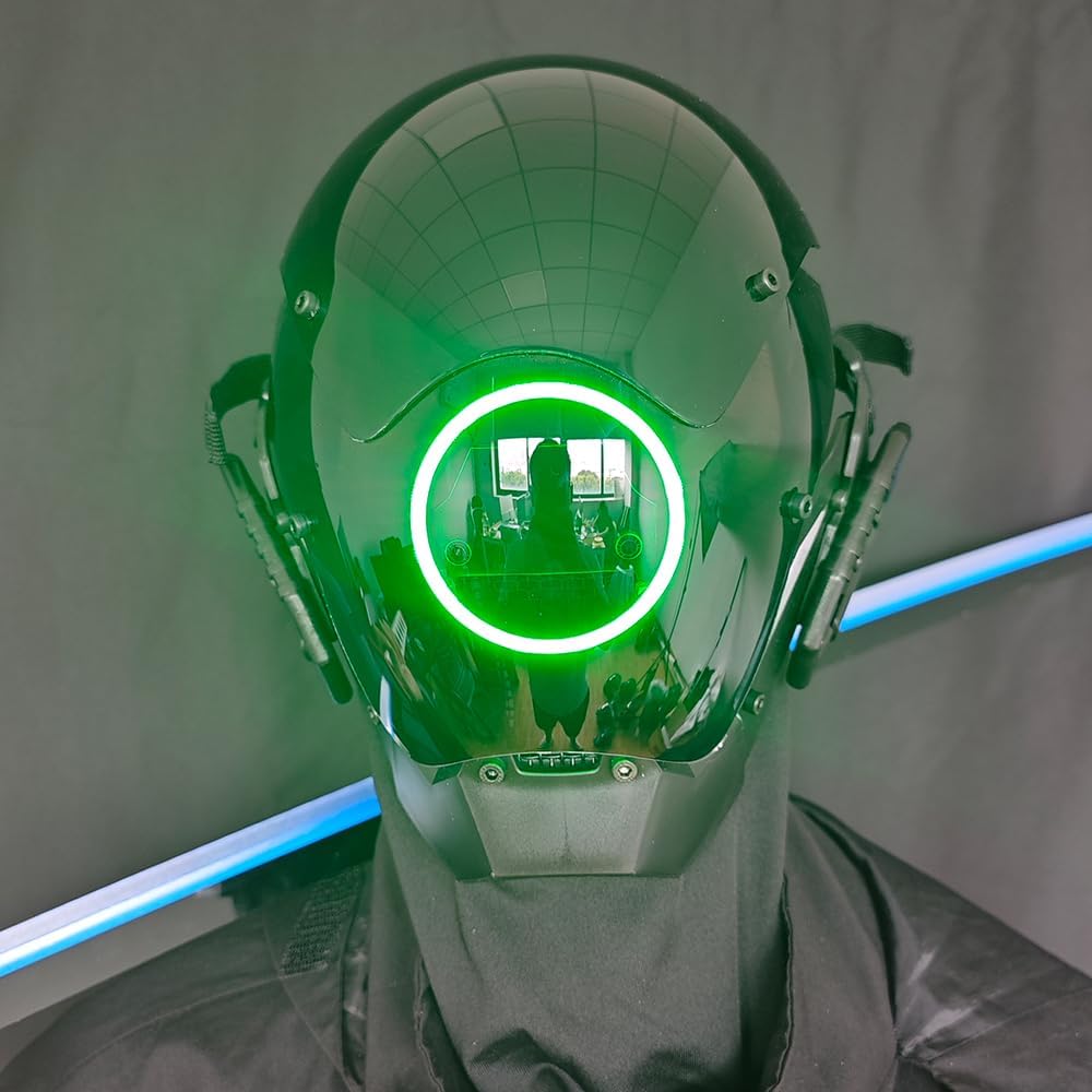 KYEDAY Punk Mask Cosplay for Men, LED Round Light Mask for Women Cosplay Halloween Fit Party Music Festival Accessories