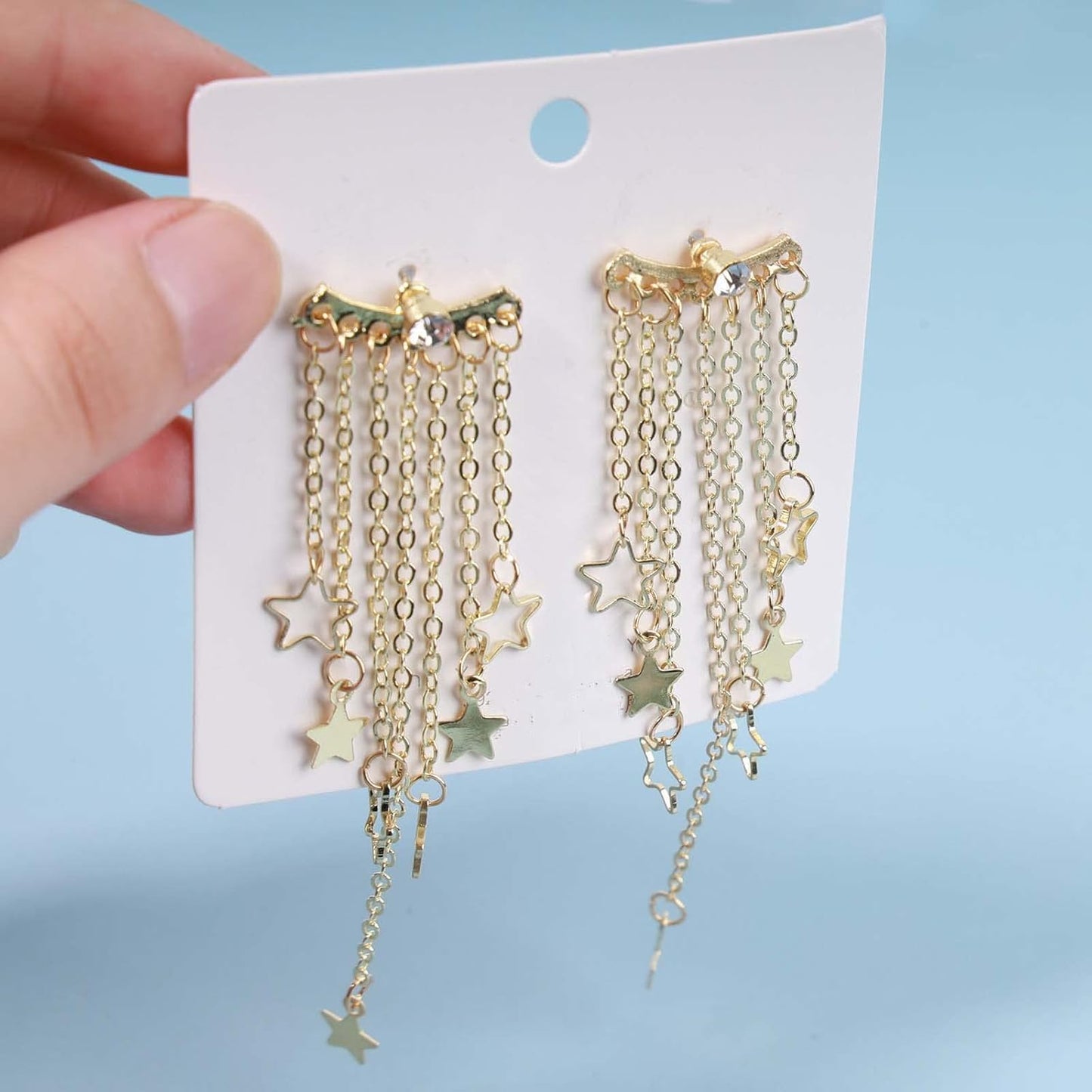Boho Star Chain Tassel Earrings Gold Star Dangle Earrings Long Chain Drop Earrings Tiny Star Fringe Chain Earrings Jewelry for Women and Girls