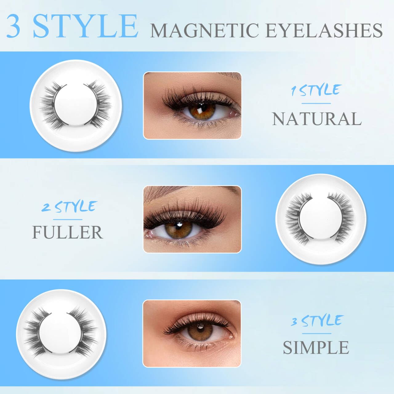 Ealra Craft Magnetic Eyelashes with Applicator,Reusable Magnetic Eyelashes Natural Look,Easy to Wear and Remove Soft Lashes kit No Glue Needed for Women(Fuller)