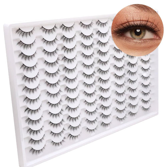False Eyelashes 48 Pairs Faux Mink Lashes 14mm Wispy Lashes 3D Fluffy Cat Eye Lashes Pack Bulk Wholesale Strip Lashes(style 48-038)