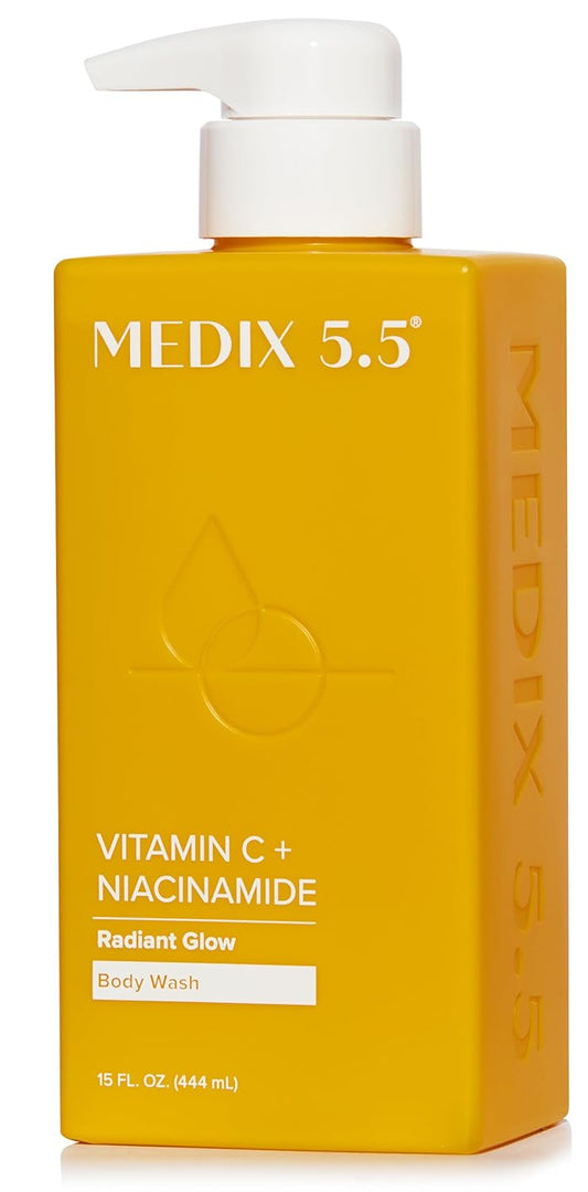 Medix 5.5 Radiant Glow Vitamin C Body Wash W/Niacinamide | Citrus Scented Gentle Body & Face Cleanser For Women, Men, Dry Skin, & Smoother-Looking Skin | Removes Dirt, Oil, & Impurities, 15 Fl Oz