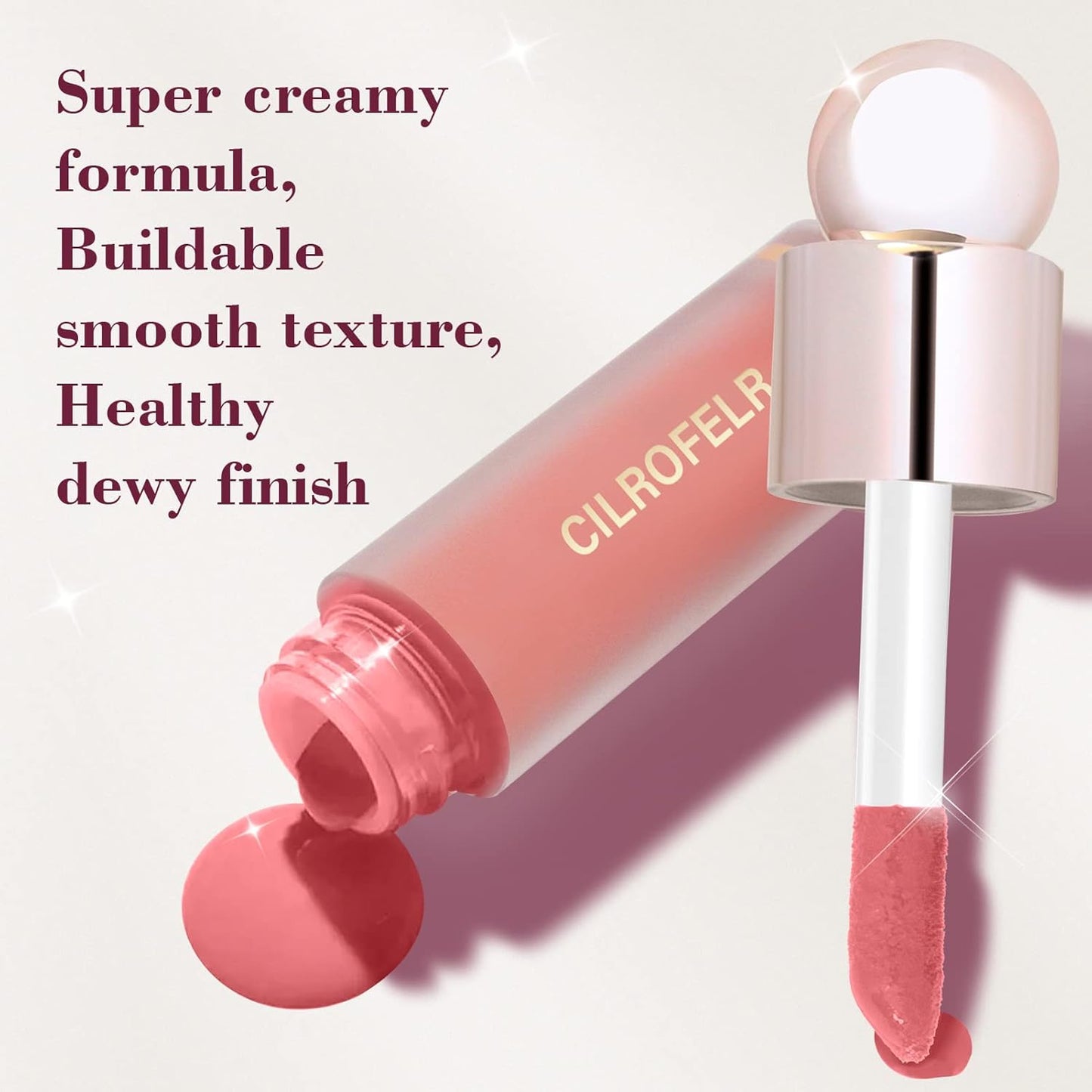 Cilrofelr Dewy Liquid Blush, Soft Cream Liquid Blush for Cheek, Buildable & Blendable Pigment, Lightweight & Smooth Texture, Longwear Formula for a Soft, Natural Flush (03 Coral Red)