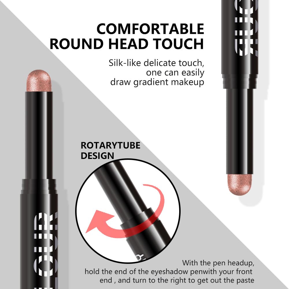 Copper Shimmer Cream Eye Shadow Stick Makeup for Women, Copper Shimmer Matte Eye Shadow Brightener Stick for Eyes, Long-lasting Waterproof Eyeshadow Pencil Applicator Blendable for Eye Highlight 06
