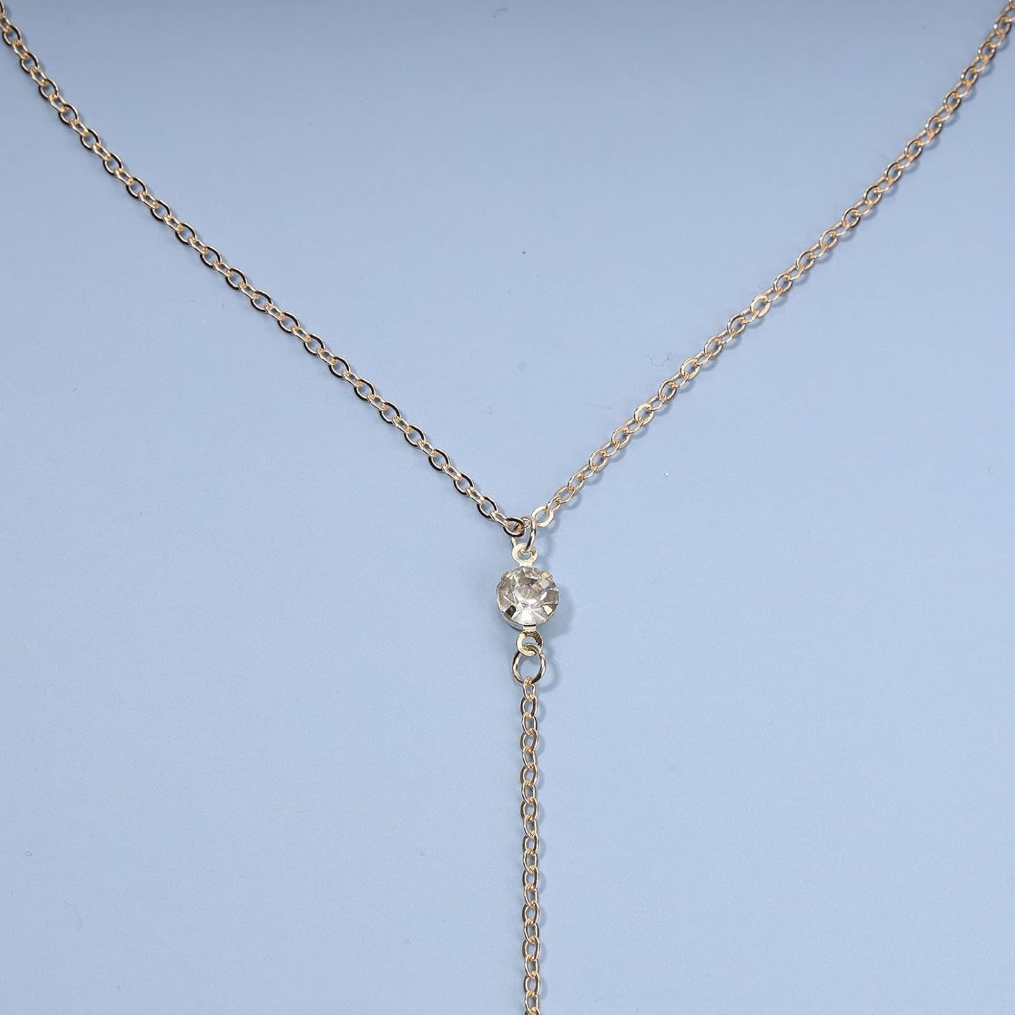 Boho Crystal Y Drop Necklace Choker Gold Long Y Necklace Chain Minimalist Cz Lariat Necklace Classic Simple Y Lariat Necklace Jewelry for Women and Girls Gifts