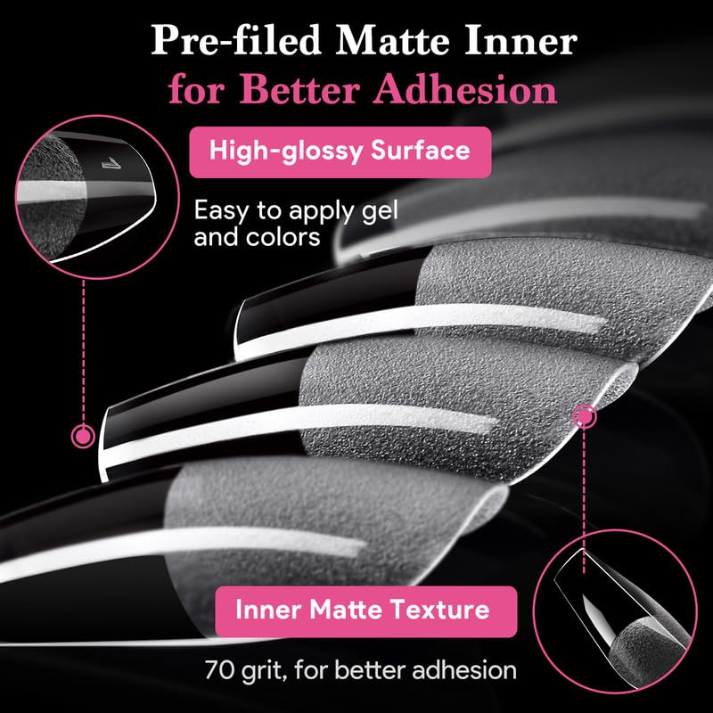 Medium Coffin False Nail Tips, 15 Sizes 510 PCS Clear Soft Press On Fake Nail Pre-shaped Half Matte Full Cover Gel Nail Tip Extensions Strong Thick Long Lasting for DIY Beginners & Salon Manicure