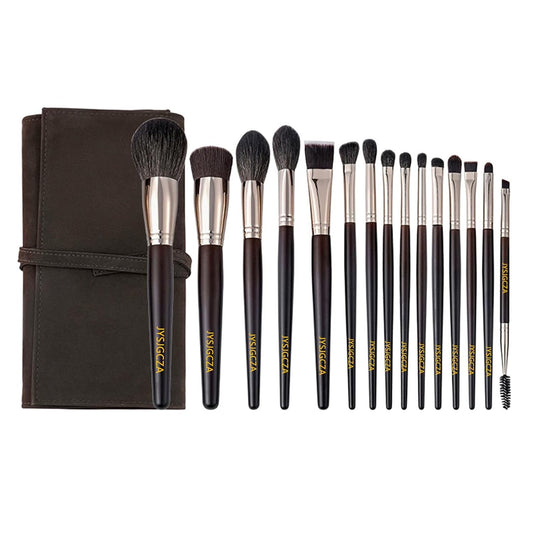 Professional makeup brush set with makeup bag. Includes Brushes for Contouring, Highlighting, Eyeshadow, Foundation & More. 15 Pcs Wool makeup brush