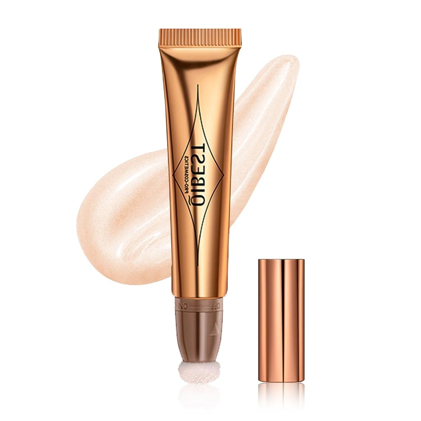 Highlighter Beauty Wand, Cream Liquid Highlighter Makeup Stick, Silky Smooth Face Shimmer Bronzer Stick with Cushion Applicator, Lightweight Body Face Glowing Highlighter, Cruelty-free（Pearl White）