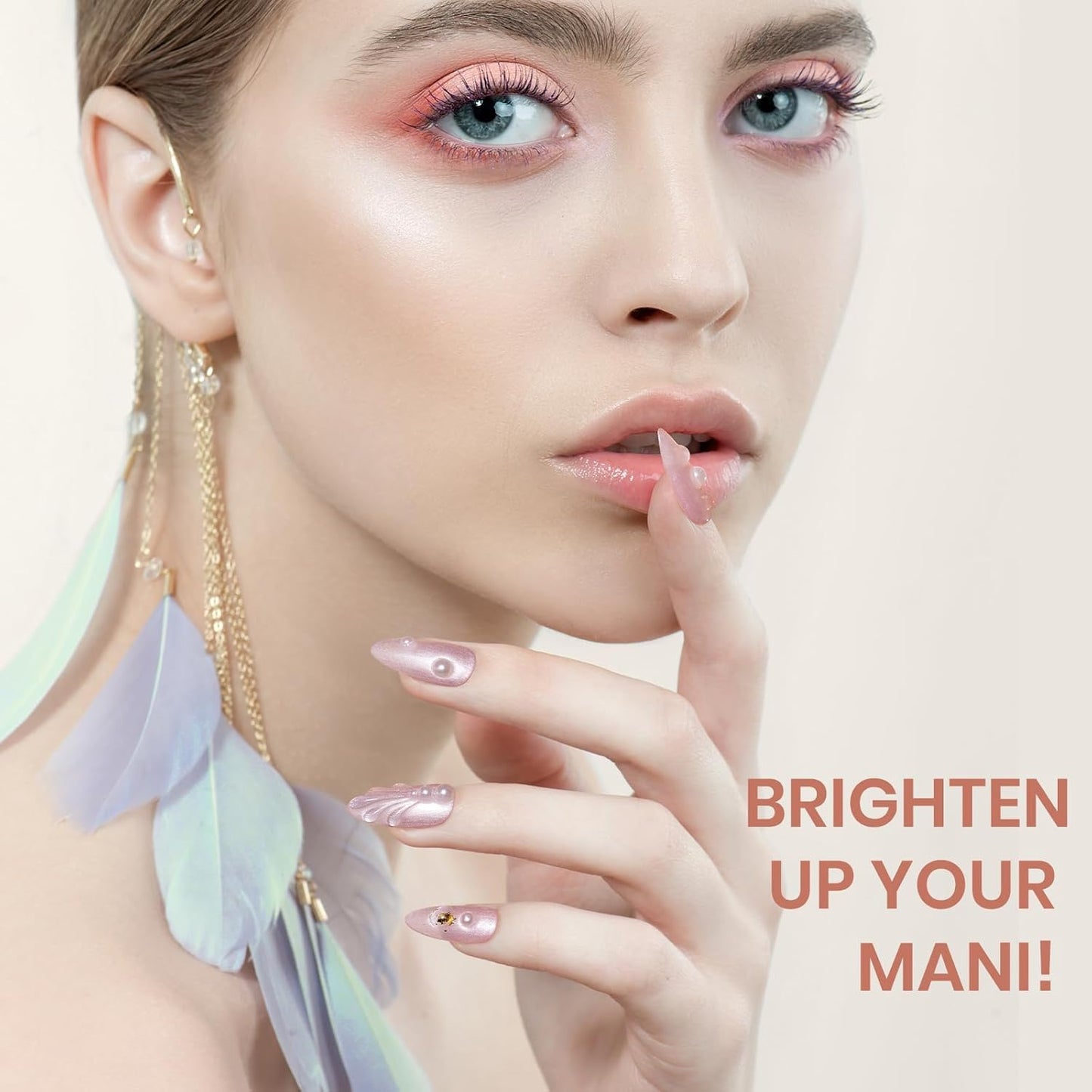 Beetles Pearl Gel Nail Polish – Glitter Silk 6 Colors Gel Polish Set, Pastel Pink White Orange Blue Colors Shimmer Mermaid Shell Swirl Thread Effect Soak Off UV LED Gift for Women