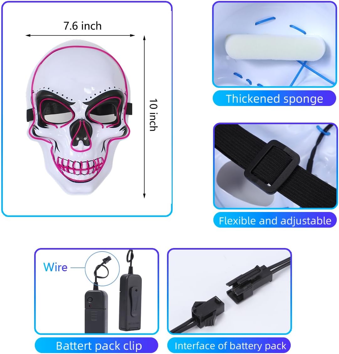 OceanWings Halloween Mask LED Light up Costumes Scary Mask for Party Supplies Favor