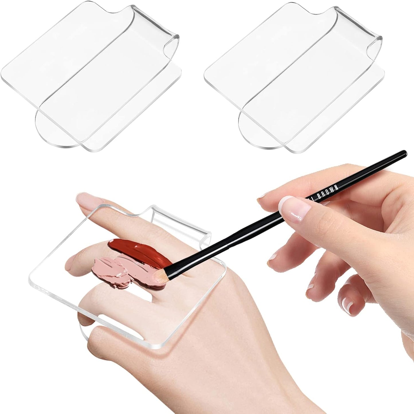 Minkissy 3pcs Makeup Hand Palette Acrylic Nail Art Manicure Palette Makeup Palette Spatula for Home Salon Professional