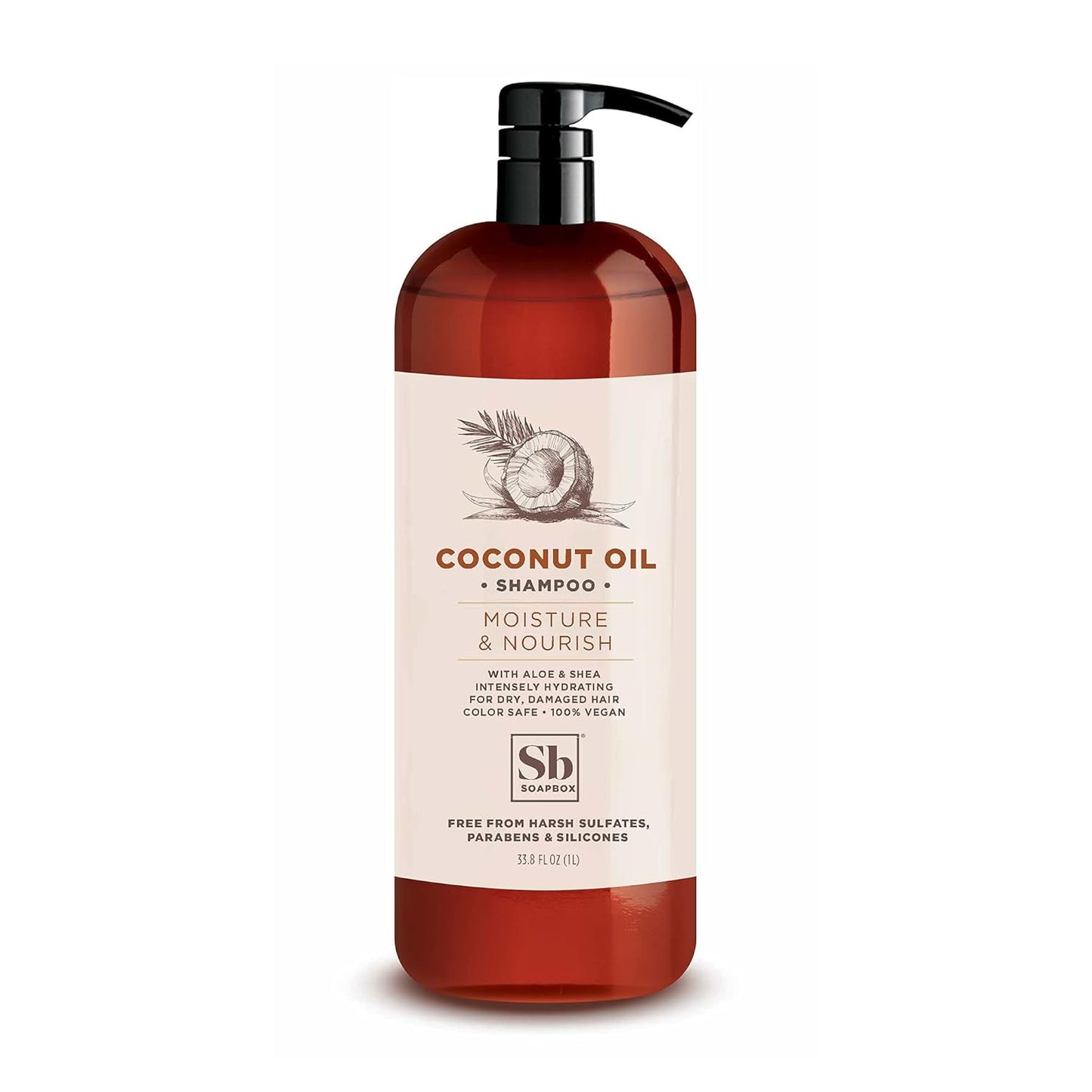Soapbox Coconut Oil Shampoo, Harsh Sulfate Free, Paraben Free, Silicone Free, Color Safe, and Vegan Hair Shampoo (33.8 Ounces)