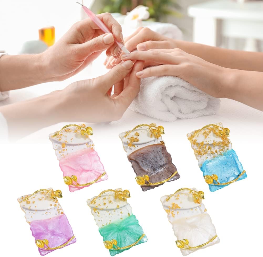 Resin Nail Art Palette, Nail Art Painting Palettes with Nail Palette Stirring Rod Gold Edge Nail Holder Nail Art Display Board Fashion Delicate Nail Tool Accessories, Type 2
