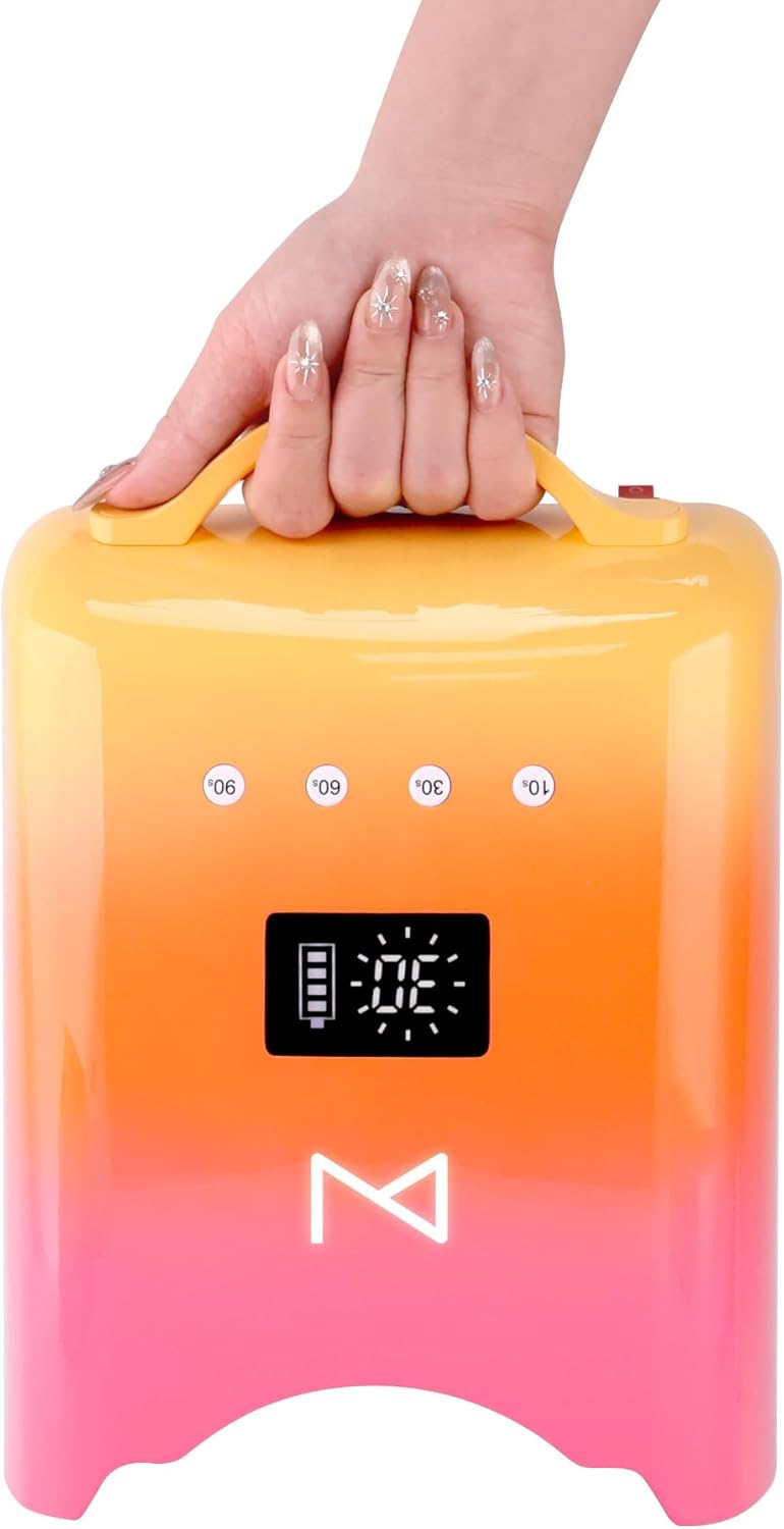 M - NEO Cordless & Rechargeable Nail Curing Lamp 78W with 4 LCD Time Display Timer, Auto Sensor, and Spacious Interior for All Hand Sizes and Nail Lengths (Gradient Pink Gold)