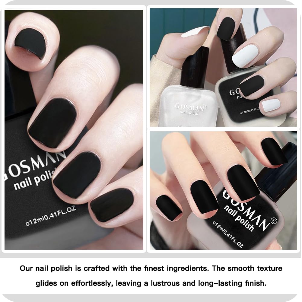 COSMOO 12ml Black Matte Nail Polish, Quick Dry Nail Lacquer for Nail Art Varnish, Mist Effect Matte Finish Velvet Nail Polish, 0.41 fl oz (Black, 0.41 fl oz)