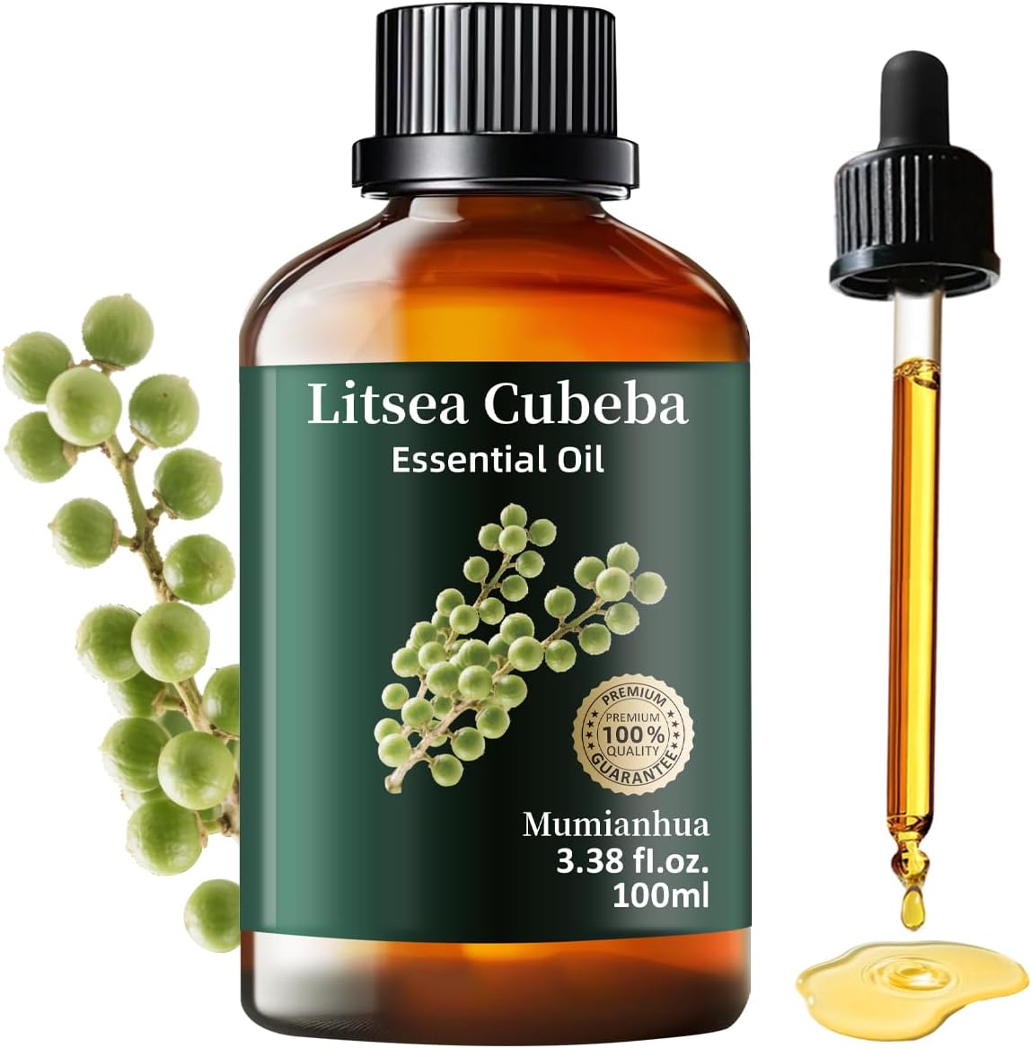 Mumianhua Litsea Cubeba Essential Oil 100% Pure Litsea Cubeba Oil Natural May Chang Essential Oil for Aroma & Diffusers, Massage, Skin Care, Hair Care, Candle & Soap Making 3.38 Fl Oz