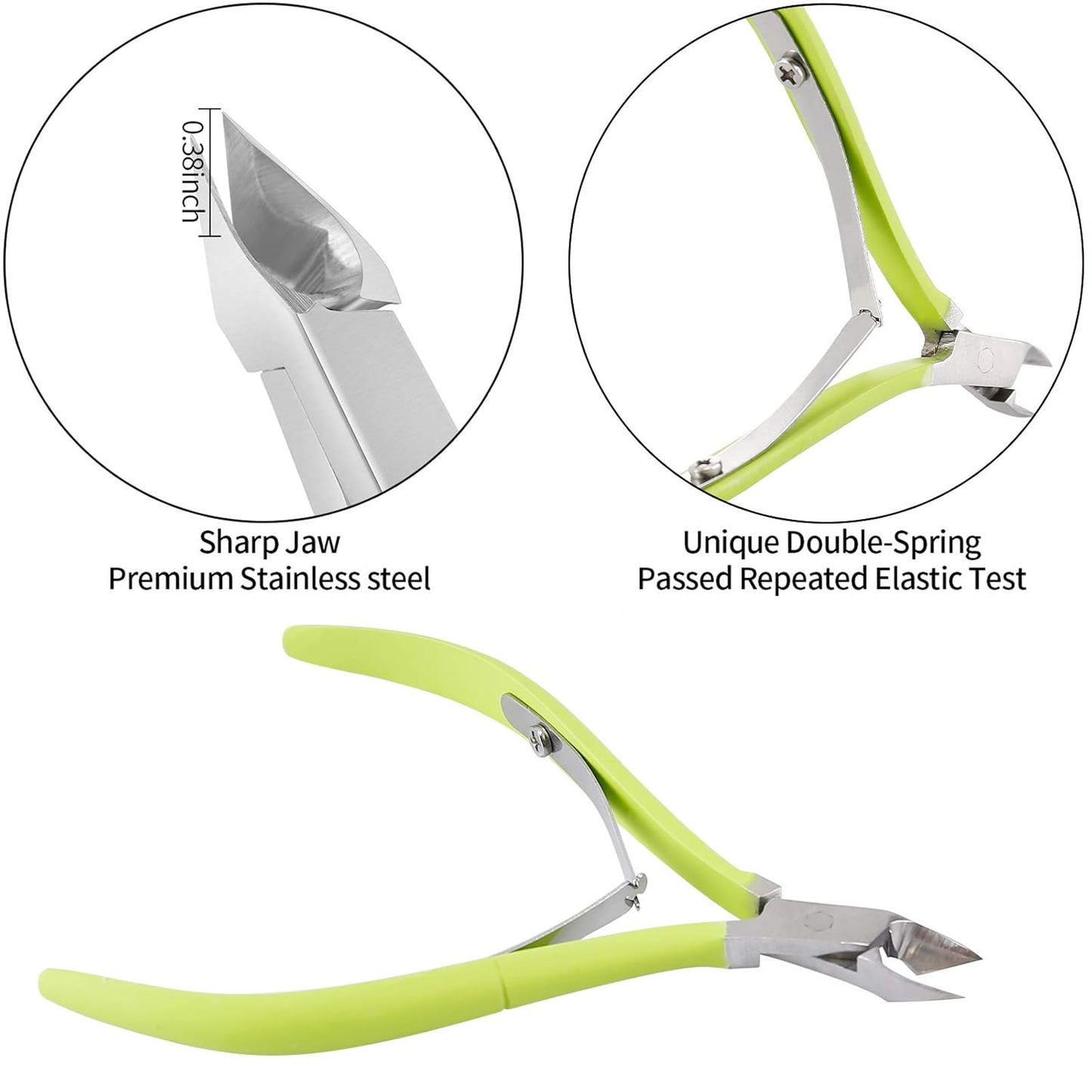 YINYIN Professional Cuticle Trimmer with Pusher and Cutter - Stainless Steel Cuticle Clippers for Fingernails and Toenails (Green)