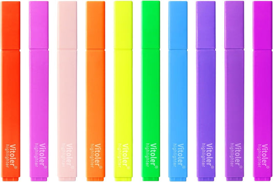 Vitoler Highlighters,10 Pack Assorted Colors Highlighters with Soft Chisel Tip,Bible Highlighter No Bleed,Book Markers for Women