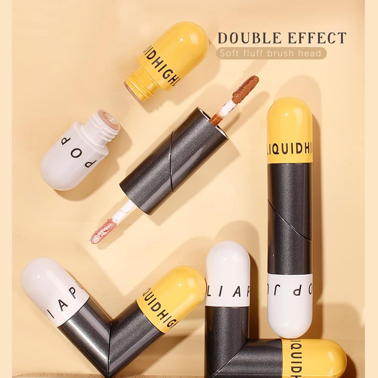 Liquid Highlighter Double-Headed Face Body Shimmer and Glitter Illuminator for Face Long Lasting Waterproof Moisturizing Body Highlighter (Pink&Brown)