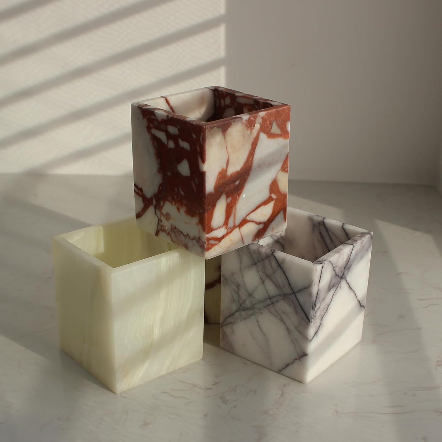 Natural Lilac Marble Toothbrush Holders for Bathroom, Marble Makeup Brush Holder Countertop Organizer