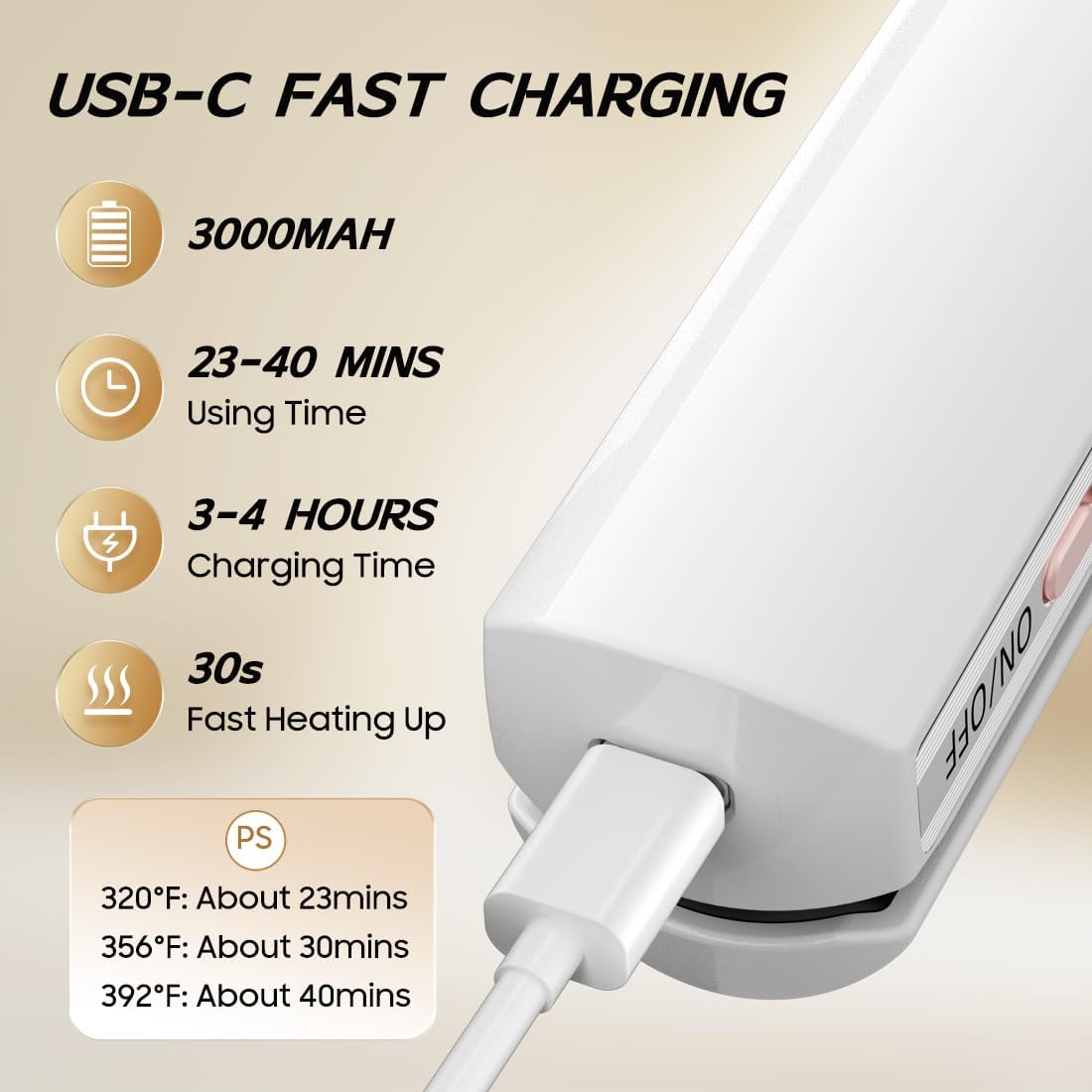 Cordless Hair Straightener and Curler 2 in 1, Fast Heating Cordless Flat Iron, Ultra-Light Portable Straightener for On The Go, Anti-Scald Design with USB-C Charging& Negative Ion (White)