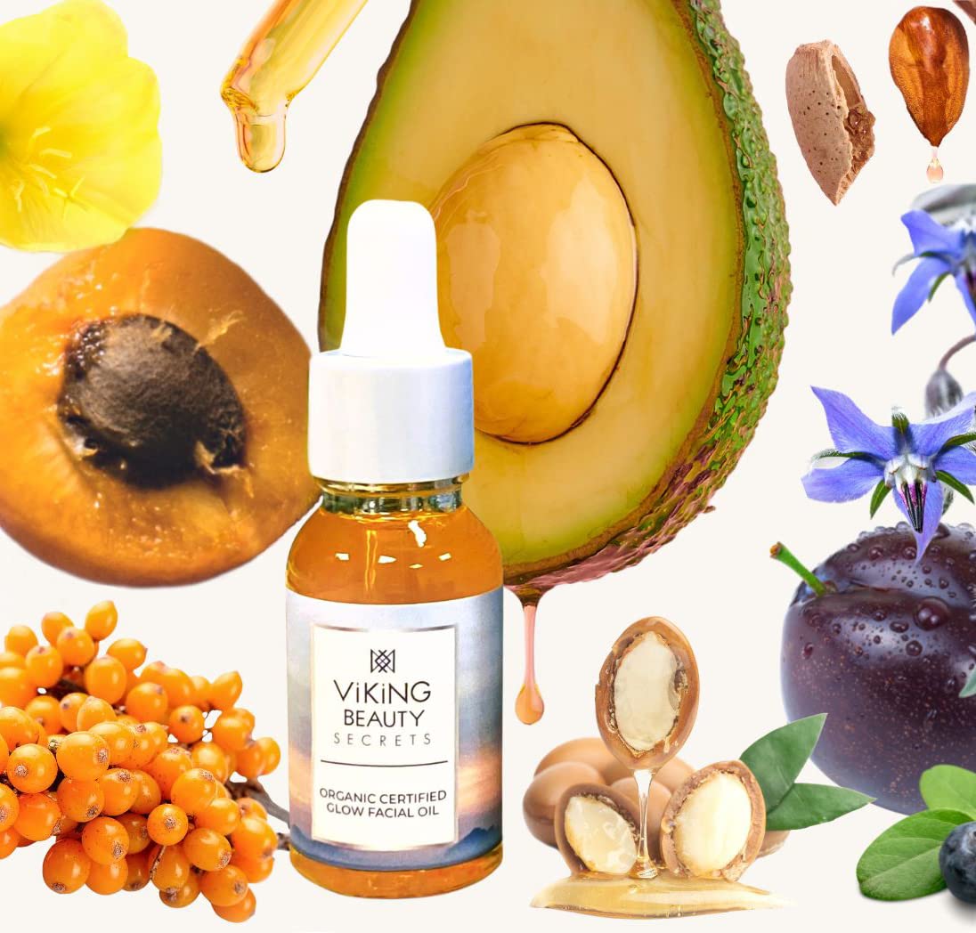 Glow Facial Oil - Organic Face Oil with Blend of 11 Certified Organic Oils and Extracts - Hydrating Face Oil with Nordic Berries - Face Oil for Women and Men - 0.5 fl oz