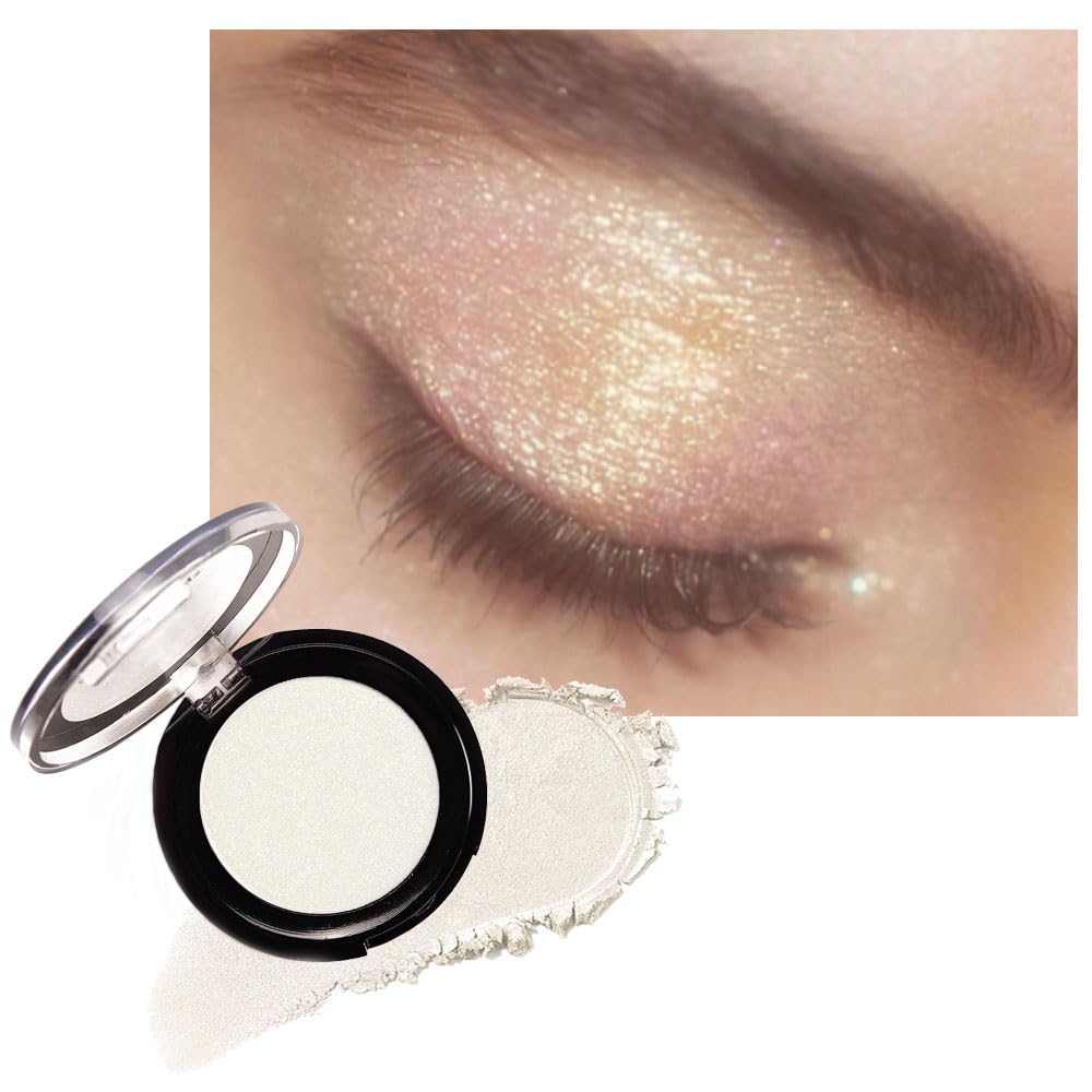 Monochrome Powder Eyeshadow Palette Makeup,Gold Natural Neutral Single Shimmer Eye Shadow for Older Women,Buildable Sparkly Eye Finish,Long Lasting Naturing-Looking