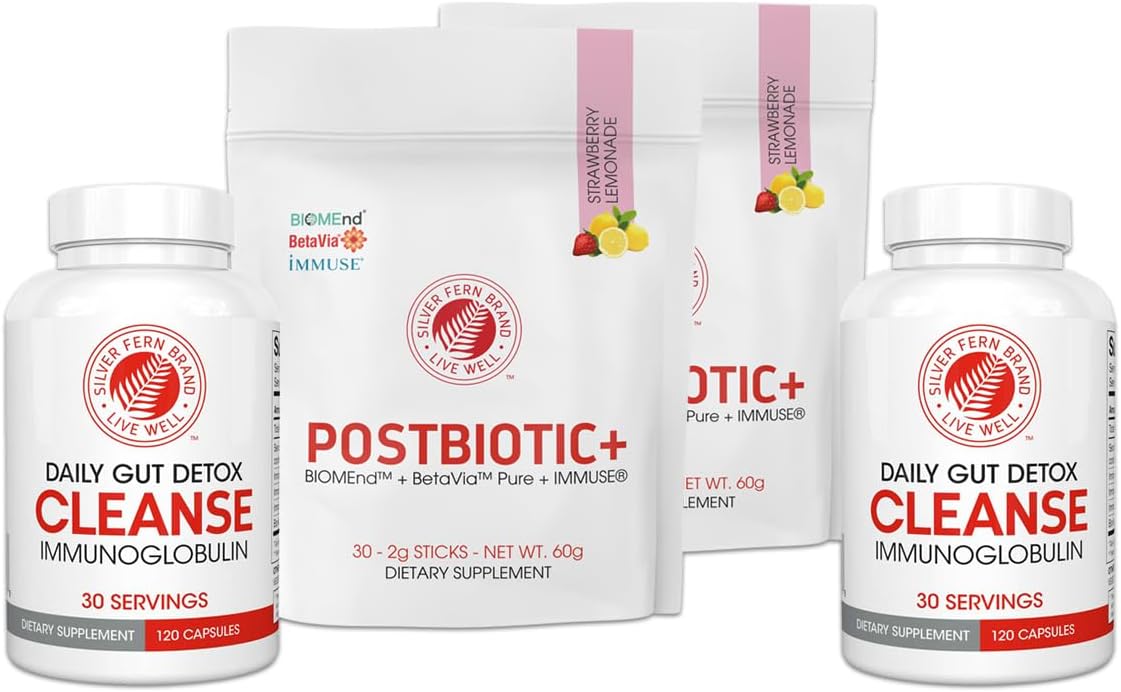 Silver Fern Brand Immune+ Protocol Kit – Postbiotic+ (2 Packages) & Cleanse (2 Bottles) – Immune Support Supplement Bundle – Non-GMO, Gluten-Free, cGMP Certified – 90-Day Supply