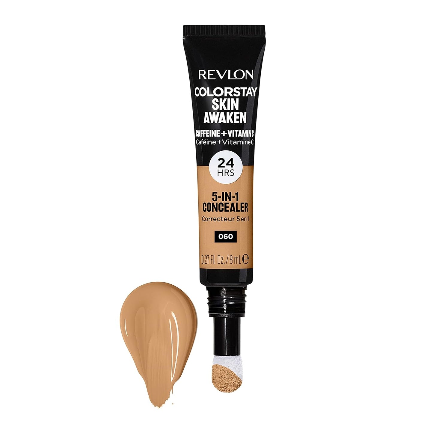 Revlon ColorStay Skin Awaken 5-in-1 Concealer, Lightweight, Creamy Longlasting Face Makeup with Caffeine & Vitamin C, For Imperfections, Dark Circles & Redness, 060 Deep, 0.27 fl oz