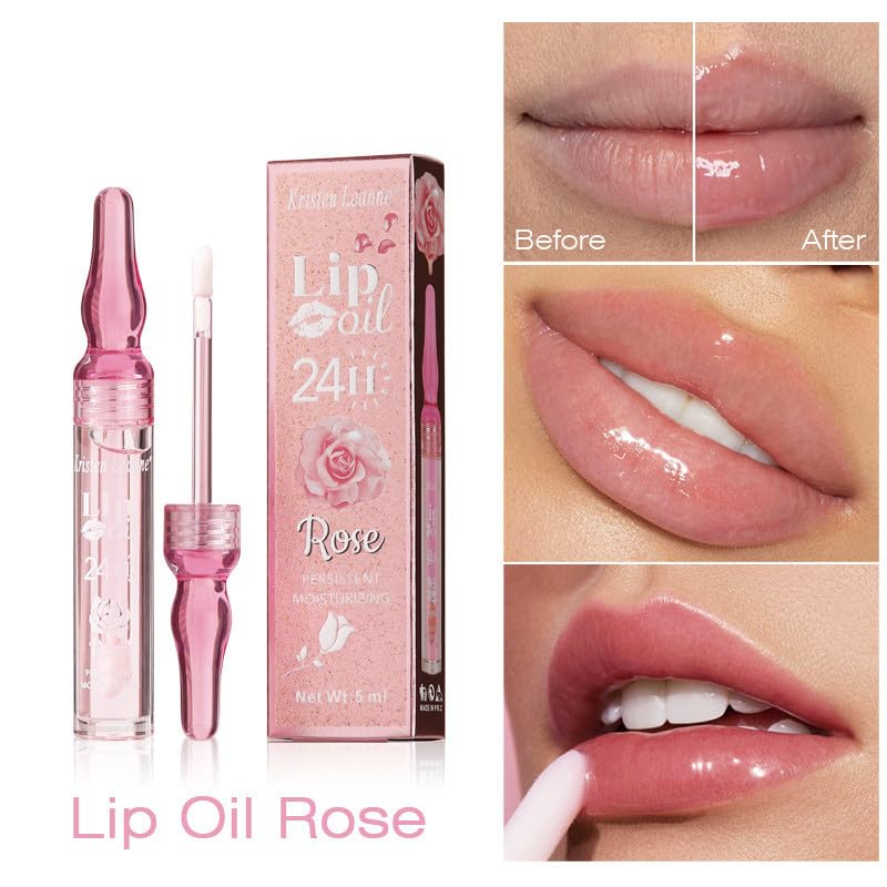 Rose Lip Oil Moisturizing Nourishing Repair Lips Reduce Fine Lines Relieve Dryness Long-Lasting Daily Use Lip Care