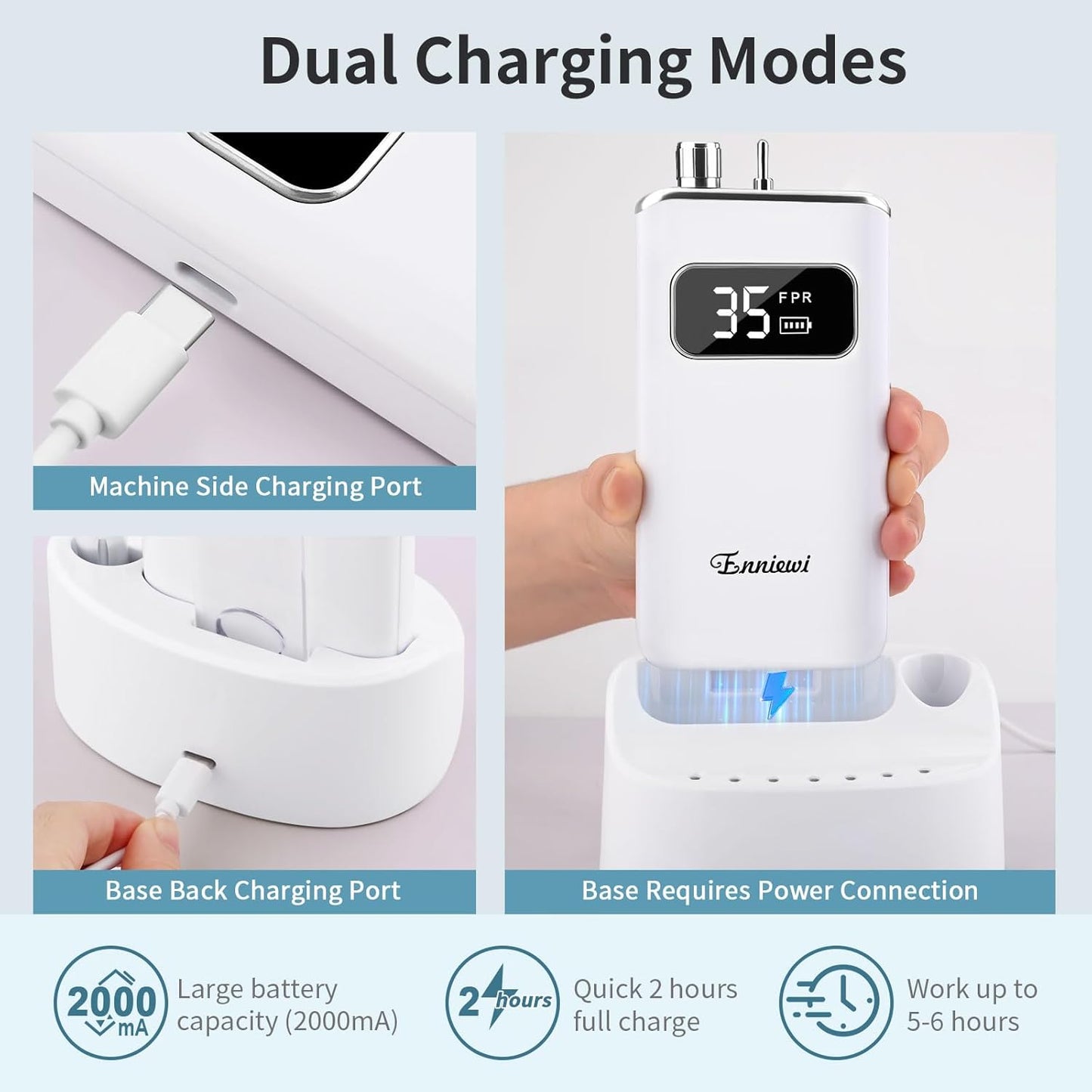 Electric Nail Drill File, Professional Portable Nails Drills Kit with Rechargeable Base 7 uñas Bits, Cordless Efile for Poly Gel Acrylic Nails Remover Home Salon Pedicure Manicure Tool, White