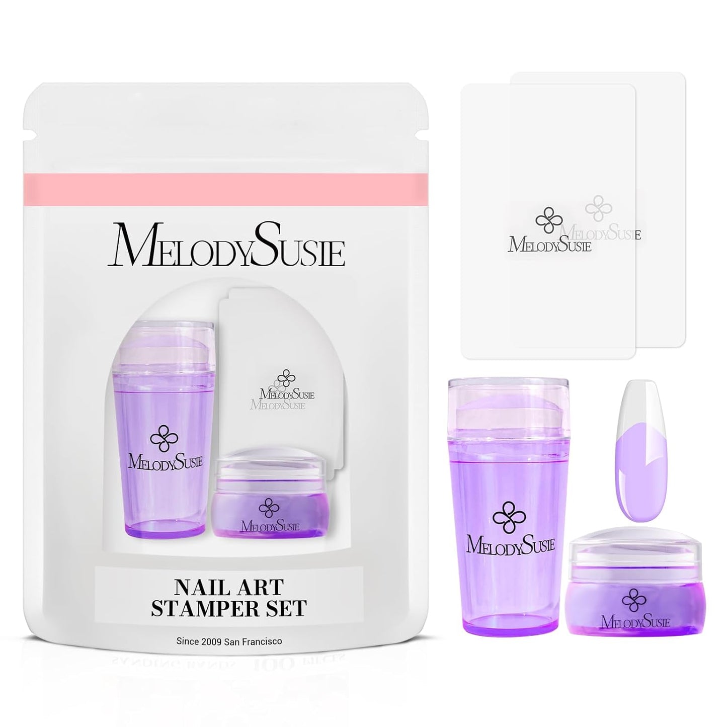 MelodySusie French Nail Stamper, Nail Stamper Kit, Silicone Nail Stamp, Long and Short Stampers with Scrapers, 4PCS Nail Stamper Tool for French Manicure DIY Home Nail Design Salon, Purple