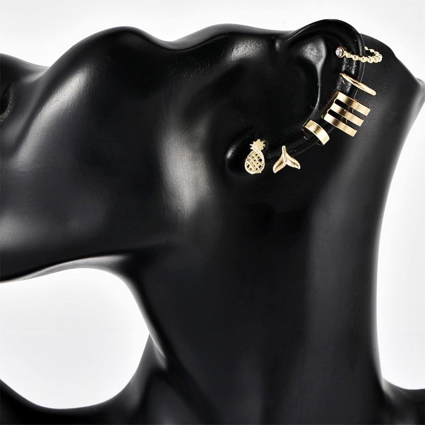 Bohemia Pineapple Mermaid Tail Studs Earrings Gold Wide Cuff Earrings Fake Helix Ear Cuff Earrings Gold Cartilage Clip on Wrap Earrings Non pierced Multiple Earrings Set Set for Women and Girls