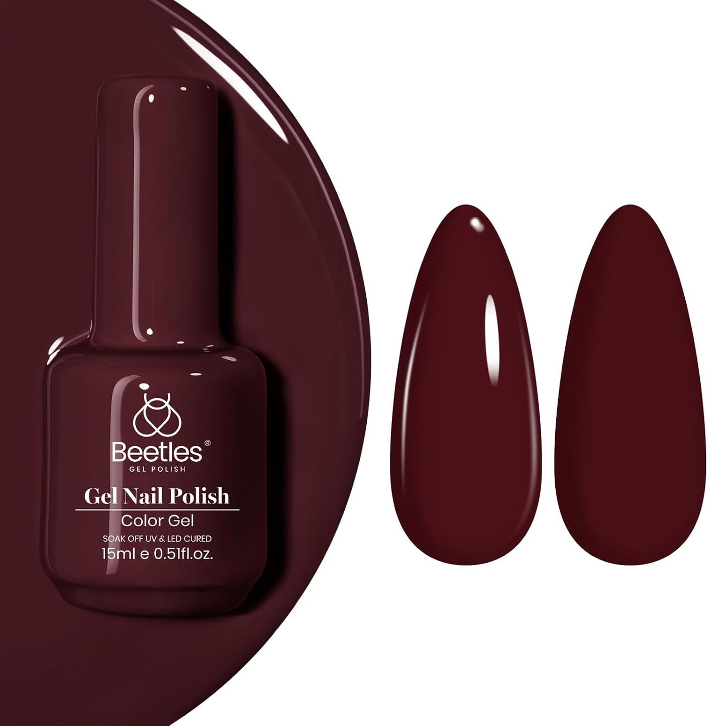 Beetles Burgundy Red Gel Polish – Blanchett Maroon Gel Nail Polish, 15ml Dark Plum Red Color UV Lamp Soak Off Manicure DIY at Home Nails Gifts for Women