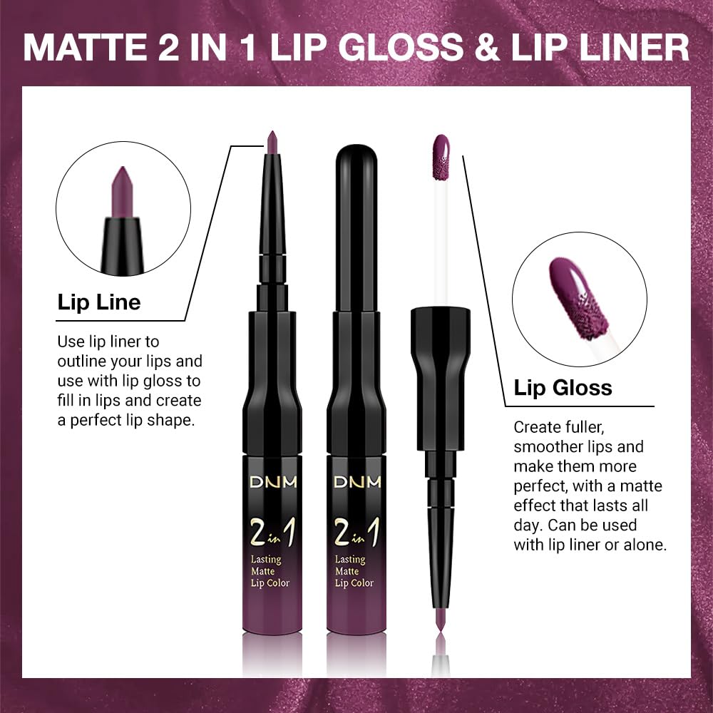 Kaely 2-in-1 Matte Lipstick and Lip Liner, Liquid Lip Stain Makeup for women Long Lasting Waterproof Smudge Proof, labiales matte mate larga duracion listip 24 hours originales, 01 Dark Plum Purple