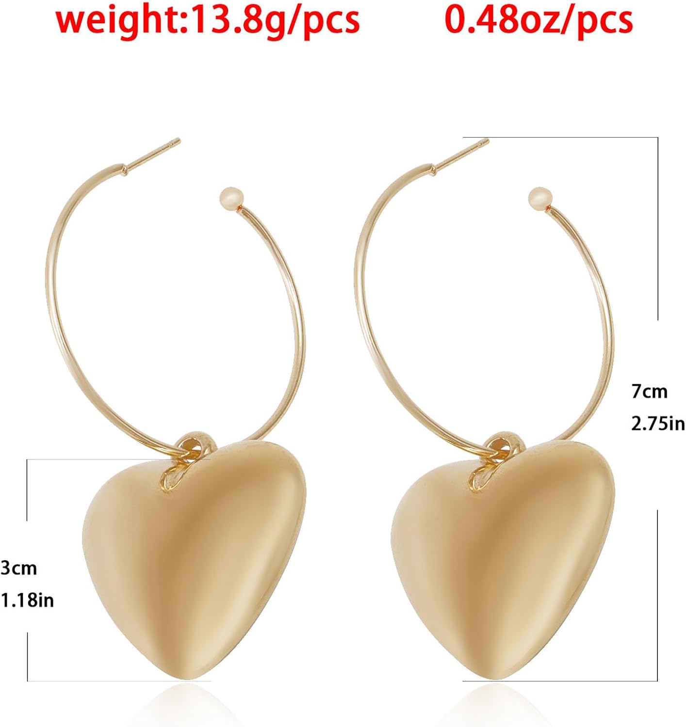 Boho Large Heart Drop Earrings Vintage Gold Love Heart Dangle Earrings Punk Statement Open Big Hoop Heart Earrings Wedding Prom 3D Heart Drop Earrings Jewelry for Women