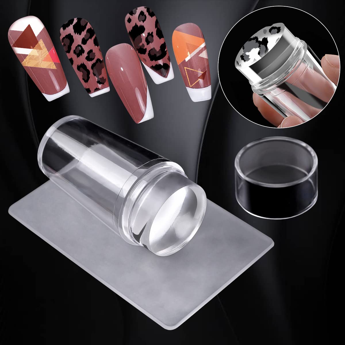 AddFavor Nail Stamper Kit 8pcs Stamping Plates Minimalist Geometric Lines Leaf Image Template for DIY Decorating Polish Gel Plate Print Stamper Manicure Stencils Tools (Mixed-Style D)