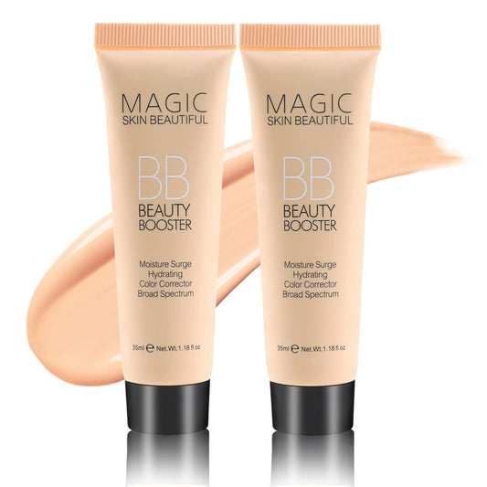 Boobeen Hydrating BB Cream, Full-Coverage Foundation & Concealer, Color Correcting Tinted Moisturizer BB Cream for All Skin Types - Evens Skin Tone (2 Pcs)