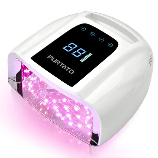 Professional Rechargeable 96W UV LED Portable Cordless UV Light for Nail Lamp Machine with Removable Stainless Steel Bottom,4 Timer Setting and Smart Sensor Nail Dryer (White)