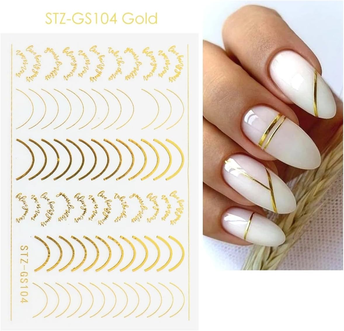 3 Pieces French Tip Line Nail Art Stickers 3D Simple Lines Nail Stickers Rose Gold Metal Stripes Letter Adhesive Decals Curved Gel Nail Art Polish Sliders Manicure Foils Decor Accessories Craft