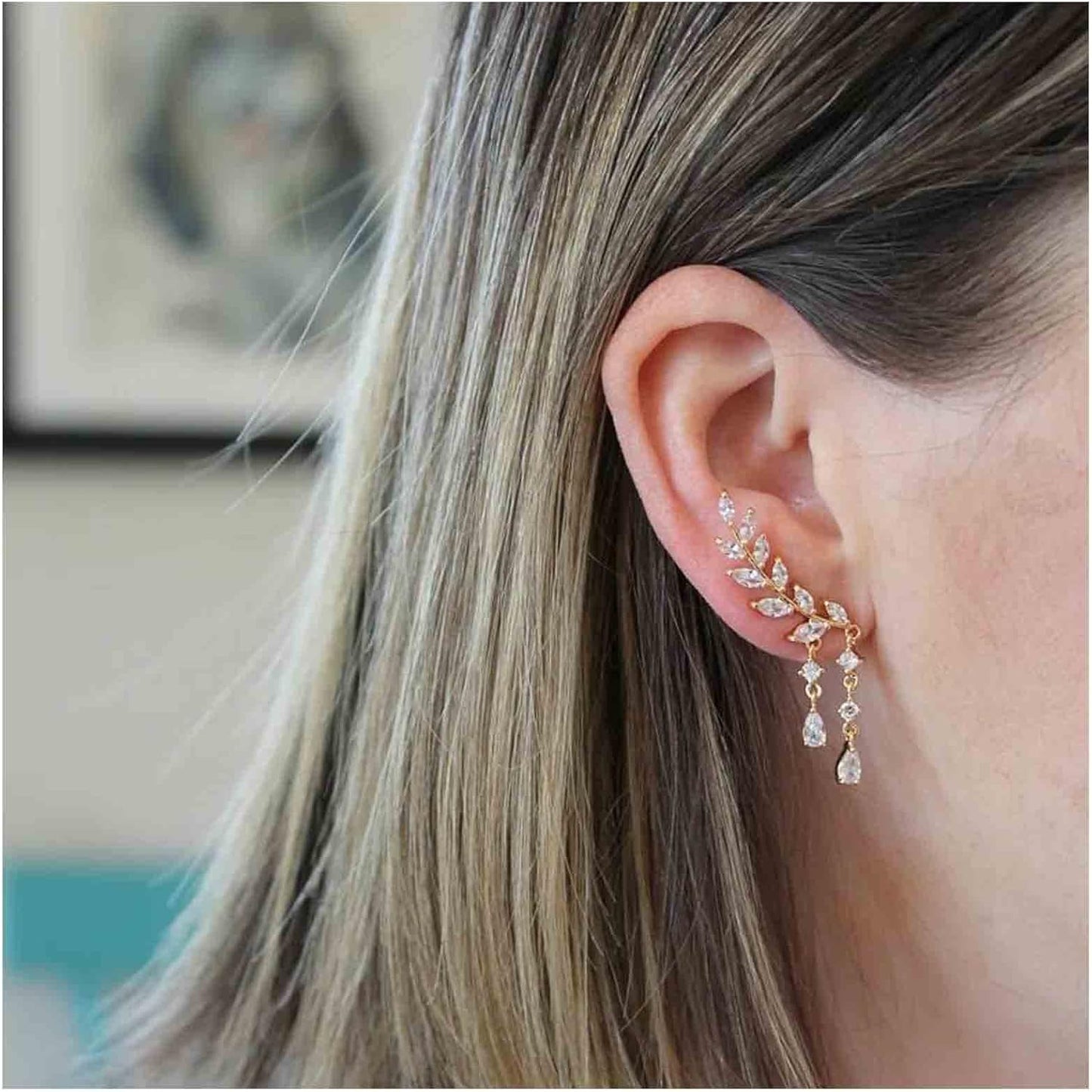 Boho Rhinestone Ear Crawler Earrings Gold Crystal Wing Ear Climber Earrings Angel Wing Crystal Dangle Earrings Cz Wing Studs Earrings Jewelry for Women and Girls