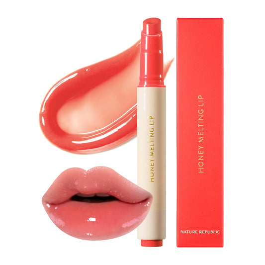 Nature Republic HONEY MELTING LIP (10 PEACH) SOFT LIP STICK, Hydrating Gloss, Moisturizing balms, Sheer tint, Shine & Glowy Finish, korean make up