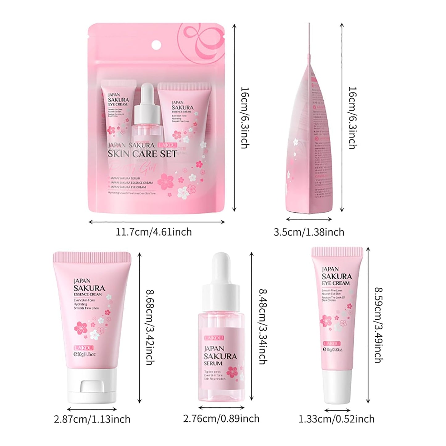 Skin Care Set JAPAN SAKURA Women Beauty Gift Sets Skin Care Kit with Serum, Eye Cream, Face Cream Travel Kit for Women Wife Mom Teen Girls TSA-friendly Sizes Birthday Gift 3pcs