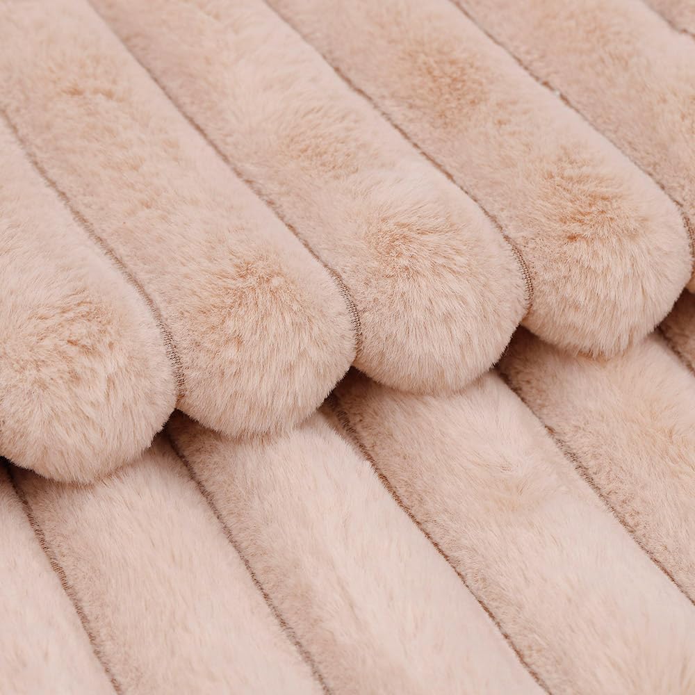 MADIZZ Set of 2 Faux Wool Plush Decorative Throw Pillow Covers 12x20 Inch Light Brown Fluffy Striped Soft Decorative Cushion Cover for Sofa Bedroom Pillow Shell