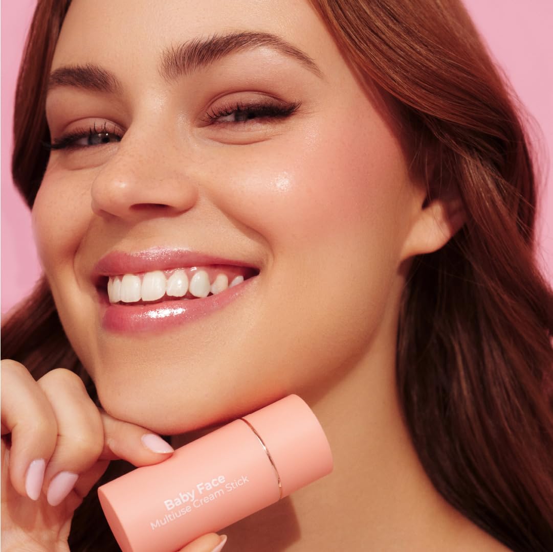 MCoBeauty Baby Face Multi-Use Cream Stick, Kitty Coral Pearl Shade, Silky Smooth, Buildable Blush for Eyes, Lips & Cheeks, Vegan, Cruelty Free Cosmetics