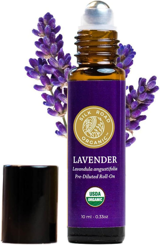 Silk Road Organic Lavender Essential Oil Roll On, Lavandula Angustifolia, 100% Pure USDA Certified Aromatherapy for Calming, Relaxation & Skin - 10 ml Roller - Always Pure, Always Organic