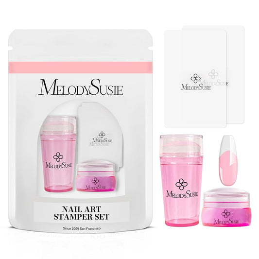 MelodySusie French Nail Stamper Kit, Silicone Stampers with Scrapers, 4PCS Tool for French Manicure DIY Home Nail Design Salon, Pink
