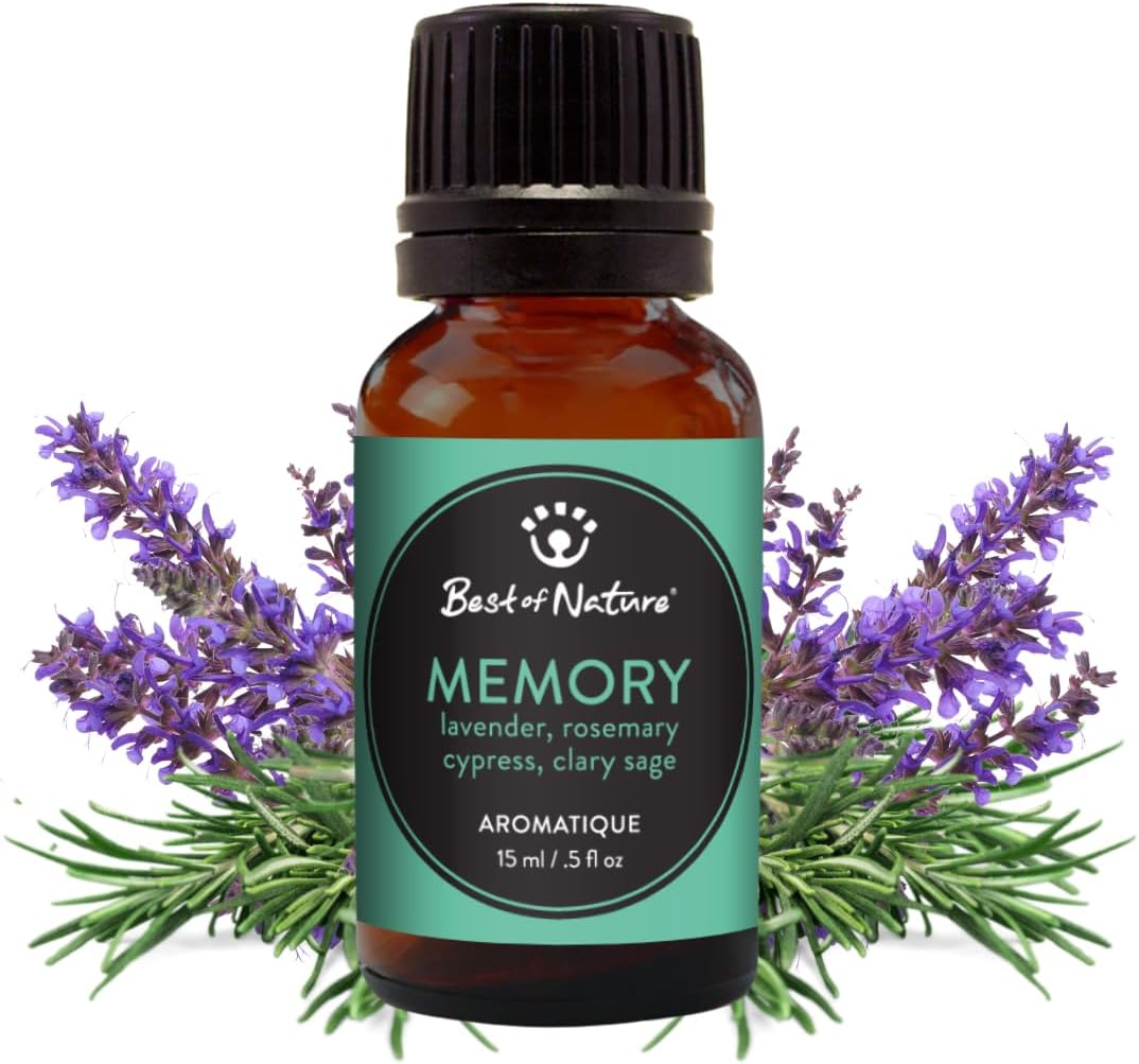 Best of Nature Memory Essential Oil Blend – 100% Pure for Diffuser, Aromatherapy & Focus – Herbal, Refreshing Scent with Lavender, Rosemary, Cypress & Clary Sage