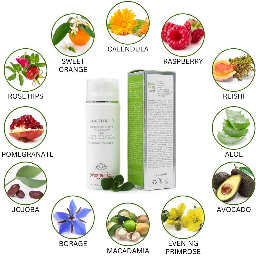 Ellasti Belly Organic Stretch Mark Miracle Caviar, 3.3oz Prevent stretch marks during pregnancy. Boost skin elasticity.