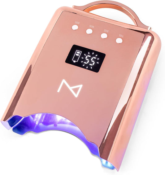 M - NEO Cordless & Rechargeable Nail Curing Lamp 78W with 4 LCD Time Display Timer, Auto Sensor, and Spacious Interior for All Hand Sizes and Nail Lengths (Metallic Rose Gold)
