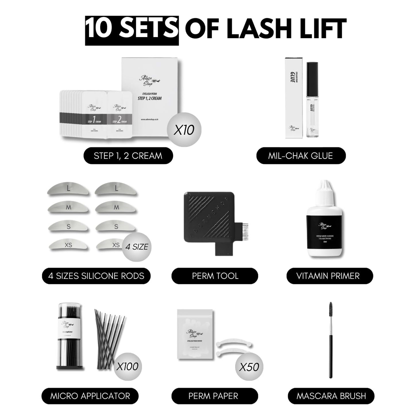 Korean Lash Lift Kit - 10 Sets No Curler Lash Perm Kit for Beginner & Salon Quality at Home - DIY Optimized for Self-Use&Professional Lifting Long-Lasting Eyelash Perm Kit for All Lash Types(Glue Kit)